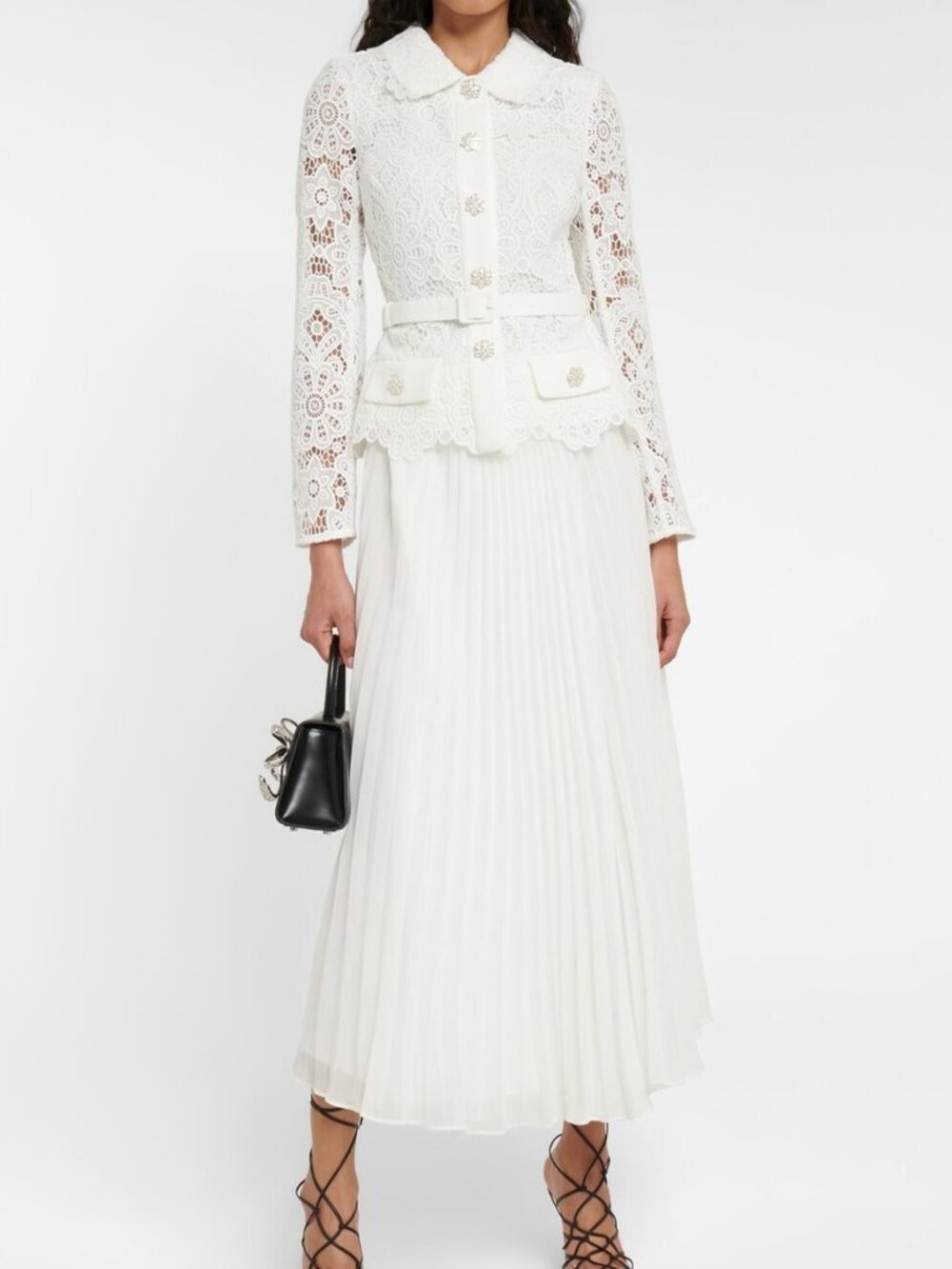 NWT Self Portrait Ivory Floral Motif Guipure Lace Trimmed Midi Dress US 4